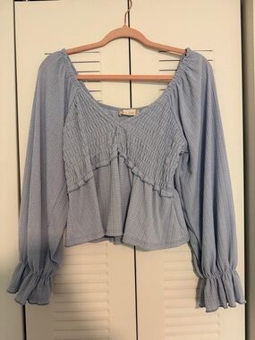 Altar'd State Soft Blue Smocked Peasant Blouse